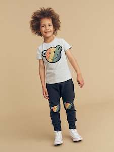 Huxbaby: Smiley Rainbow Drop Crotch Pants - Black Was $70 Now