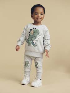 Huxbaby: Furry Dino Sweatshirt - Grey Marle Was $75 Now