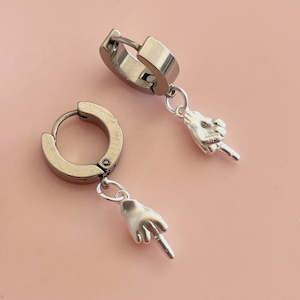 Hand Signals Middle Finger Huggie - Silver