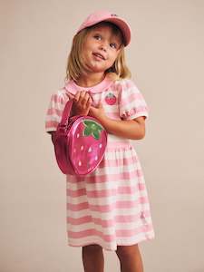 Strawberry Stripe Puff Sleeve Dress