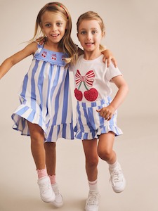 Huxbaby: Seaside Cherry Stripe Frill Skort - Almond/Milk V2