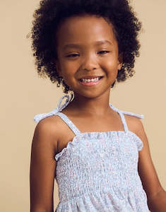 Huxbaby: Bluebell Floral Shirred Dress - Fog