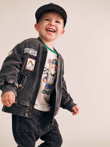 Black Knit Denim Patches Jacket