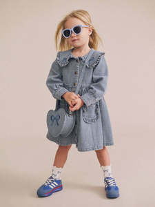 Vintage Bow Collar Denim Dress