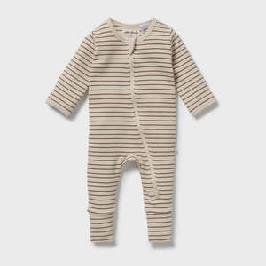 Nutmeg Stripe Organic Waffle Zipsuit