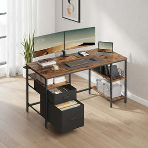 Office Desk with Drawers 60 x 140 x 76 cm – Rustic Brown & Black