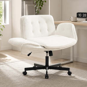 Cross-Legged Swivel Office Chair with Armrests – Cream White