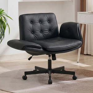 Cross-Legged Swivel Office Chair with Armrests – Faux Leather Black