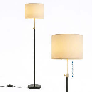 Adjustable Brass Floor Lamp with Cream Linen Shade
