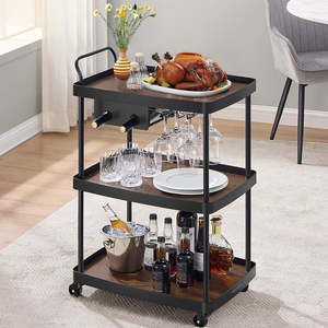 Rolling Kitchen & Drinks Cart - Walnut & Black