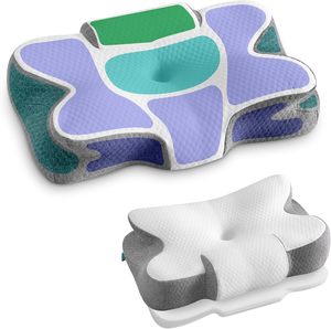 Ergonomic Memory Foam Pillow – White & Grey