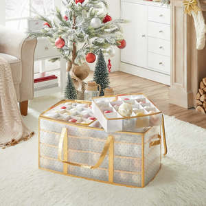 Songmics: Christmas Ornament Storage Box Gold - 128 Slots