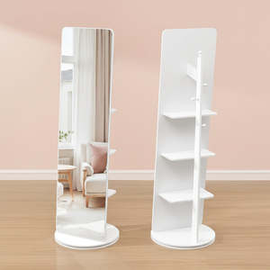 Standing Mirror with Shelves & Hooks – Cloud White