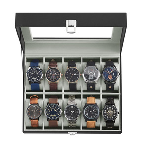 Watch Box With Glass Lid 10-Slot Black