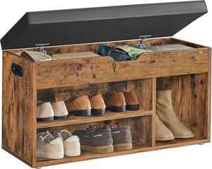 Shoe Storage Bench With Compartments - Rustic Brown