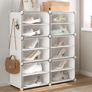 Cubes Shoe Organiser with Doors White (Set of 6)