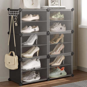 Cubes Shoe Organiser with Doors Black (Set of 6)