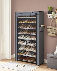 Shoe Storage: 10-Tier Shoes Rack with Dustproof Cover - Grey