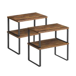 Cabinet Organisers: Metal Spice Rack Counter Organiser Shelves Brown (Set of 2)