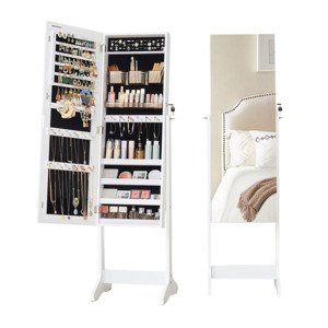 Standing Jewellery Cabinet With Full Body Mirror - White