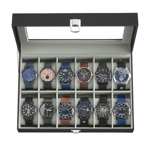 Jewellery Watch Storage: Watch Box With Glass Lid 12-Slot Black