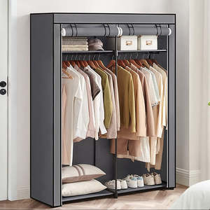 Portable Wardrobe with 2 Hanging Rods - Grey