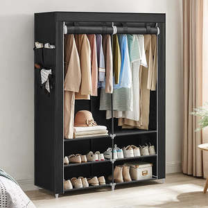 Portable Wardrobe With 2 Hanging Rails - Black