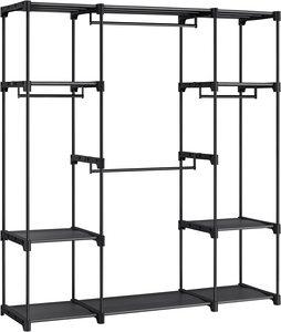 Wardrobes: Freestanding Large Portable Wardrobe With 4 Hanging Rails - Black