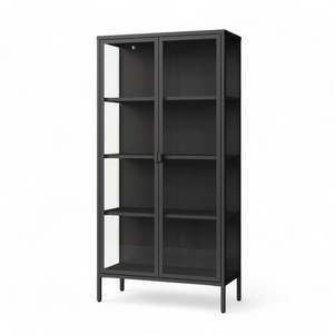Ferro 4-Tier Tempered Glass Two Door Rack - Black