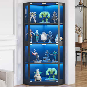 Display Shelving: Terra Corner Display Cabinet with Glass Doors & Lights - Black