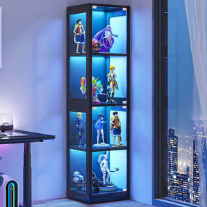 Terra Slim Display Cabinet with Glass Doors & Lights - Black