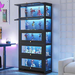 Terra Display Cabinet with Flip-Up Glass Door & Lights – Black