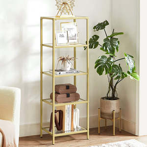Nyla 5-Tier Ladder Tempered Glass Display Storage Bookshelf - Gold
