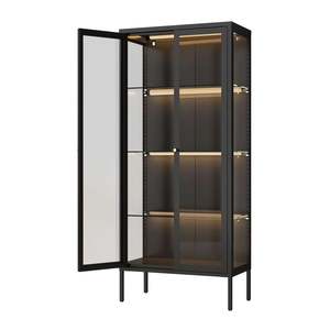 Display Shelving: Ferro Black Glass Display Cabinet with Lights