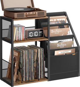 Display Shelving: Retro End Table with Record Player Shelf & Magazine Rack
