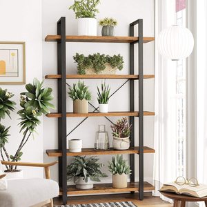 5-Tier Industrial Standing Bookcase Bookshelf - Brown and Black