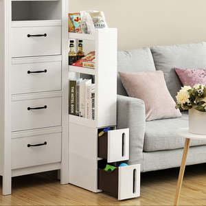 Narrow Recess Cabinet with Wheels White