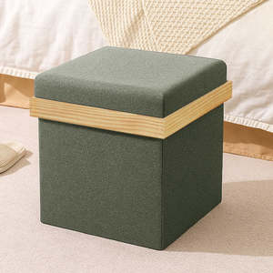Storage Ottoman: Mazie Tray Top Folding Ottoman - Olive Green