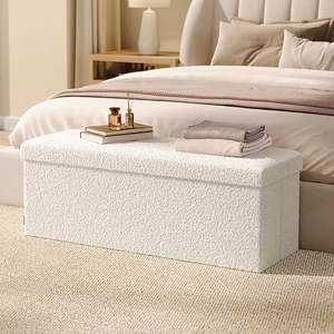 Songmics: Fleece Storage Ottoman Bench 110cm Large – Cream White