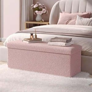 Fleece Storage Ottoman Bench 110cm Large – Pink
