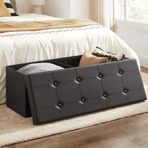 Storage Ottoman Bench Leather Large - Black