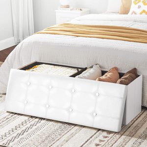 Storage Ottoman Bench Leather Large - White