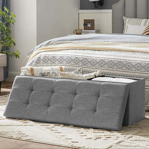 Storage Ottoman Bench Fabric Large - Light Grey