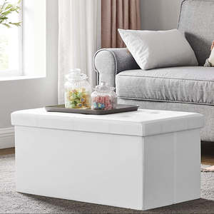 Storage Ottoman Bench Leather Medium - White