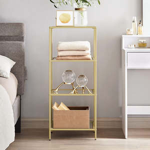 Nyla 4 Tier Glass Bookshelf Storage Shelf - Gold