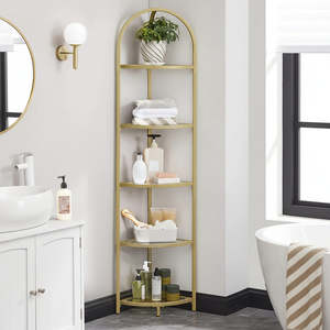 Nyla 5 Tier Glass Corner Shelf Stand - Gold