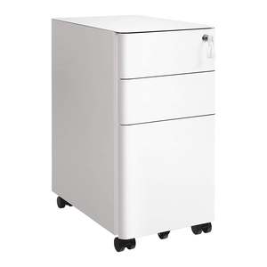 Office Cabinet with Wheels and Lock - White