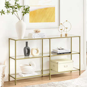 Nyla Console Table Tempered Glass Storage Display Shelf - Gold