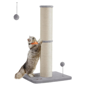 Cat Scratching Post 85cm with Spring Pompom - Grey