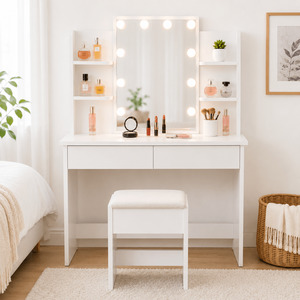 Ruby Dressing Table with LED Lights & Stool – White